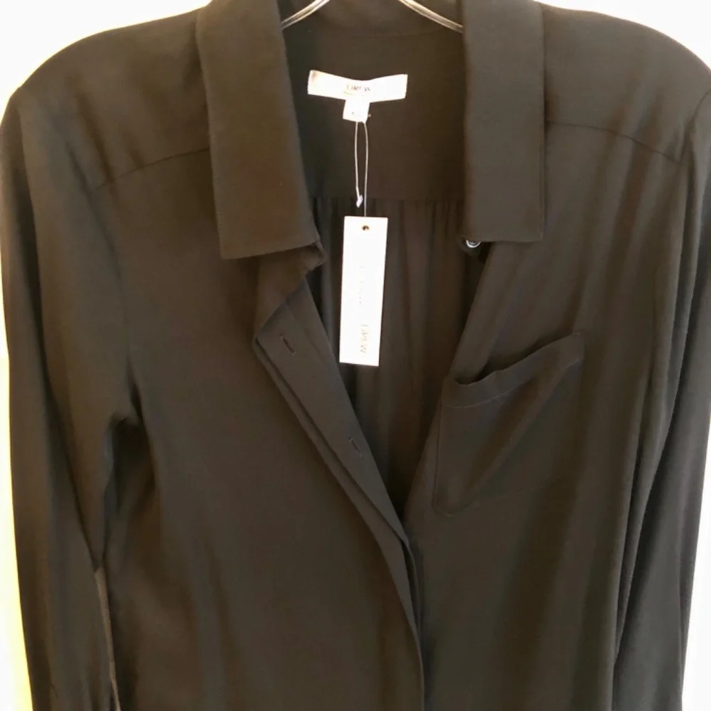 NWT, Black Silk Button Down Blouse - Picture 3 of 9